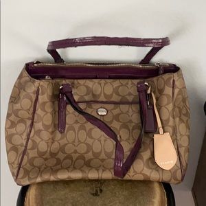 Coach logo satchel handbag purple double zip